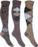 HKM Cardiff Ruitersokken - Set van 3 - Bruin/Beige - Maat 35/38