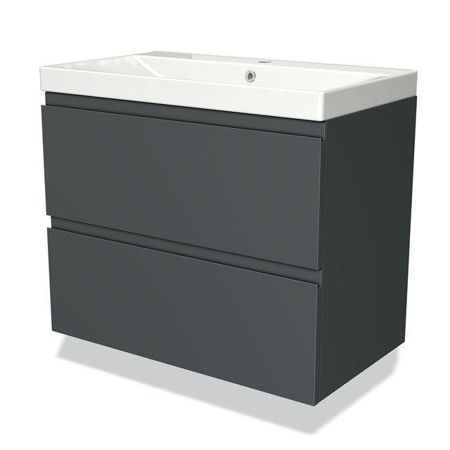 Maxaro Badkamermeubel 80cm Modulo Donkergrijs 2 Lades Greeploos Wastafel Keramiek