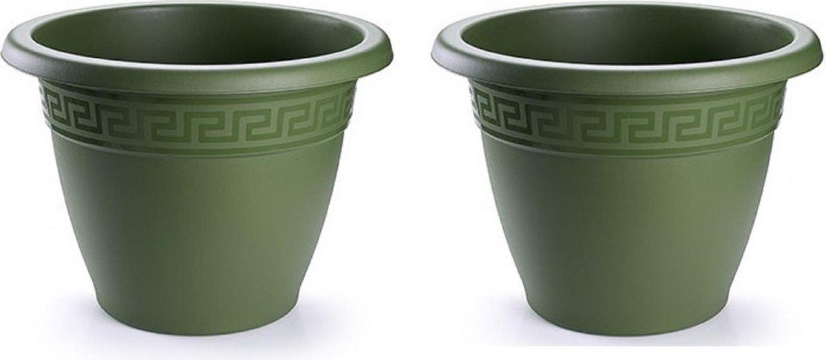 Forte Plastics 5x stuks bloempotten donkergroen rond diameter 18 cm - Bloemen/plantenbak/plantenpotten van kunststof