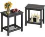 Deux tables de jardin noires imperméables avec étagère pour terrasse ou balcon.