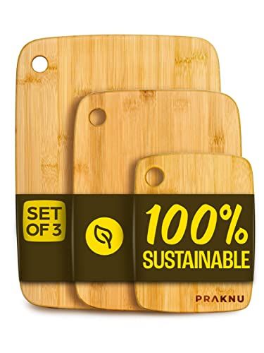 Praknu Houten snijplank set van 3 - Splintervrije bamboe plank - Met ophanggat - 3 maten
