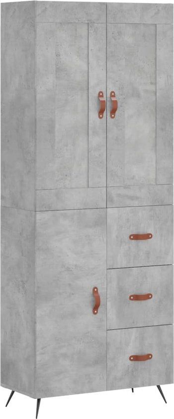 vidaXL Hoge kast bewerkt hout betongrijs 69,5x34x180 cm