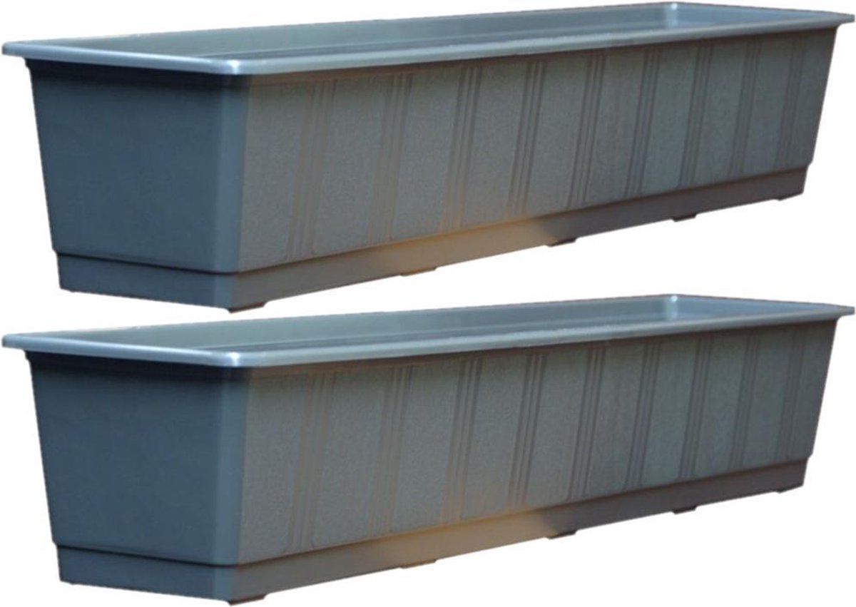 Geli Set van 2x plantenbakken antraciet grijs rechthoekig 80 x 17,5 x 14,5 cm - Bloembakken/plantenbakken voor binnen/buiten
