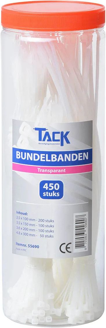 450 Tiewraps / bundelbandjes in 4 maten transparant PA66