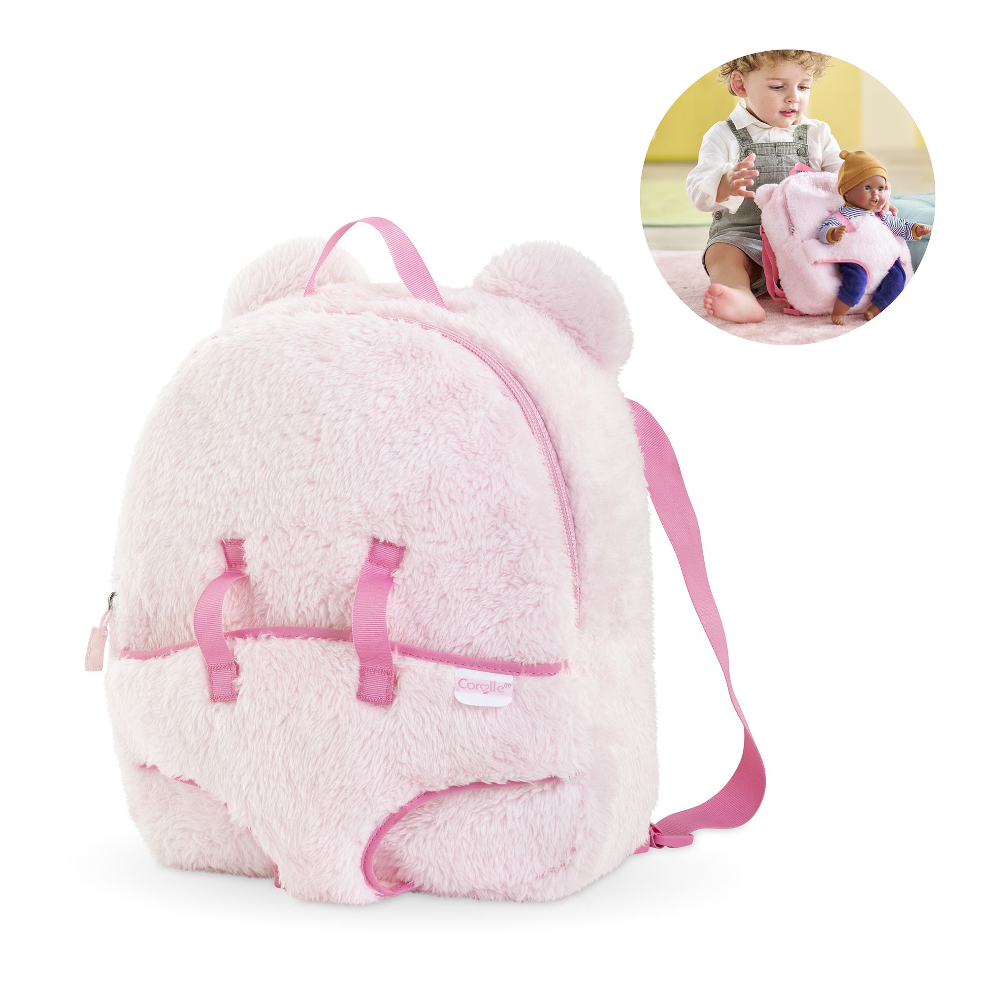 Corolle Rugzak, Poppenhouder, Pluche, Roze, Accessoires, voor Poppen 30 cm, Vanaf 3 Jaar