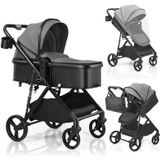 Poussette 2-en-1 - Poussette combinée pliable - Siège réversible - Pare-soleil réglable - Grand panier de rangement - Capacité de charge supérieure à 20 kg - Gris foncé