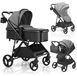 Poussette 2-en-1 - Poussette combinée pliable - Siège réversible - Pare-soleil réglable - Grand panier de rangement - Capacité de charge supérieure à 20 kg - Gris foncé