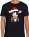Bellatio Decorations T-shirt voor heren - Koe met kerstmuts - Zwart - Maat L