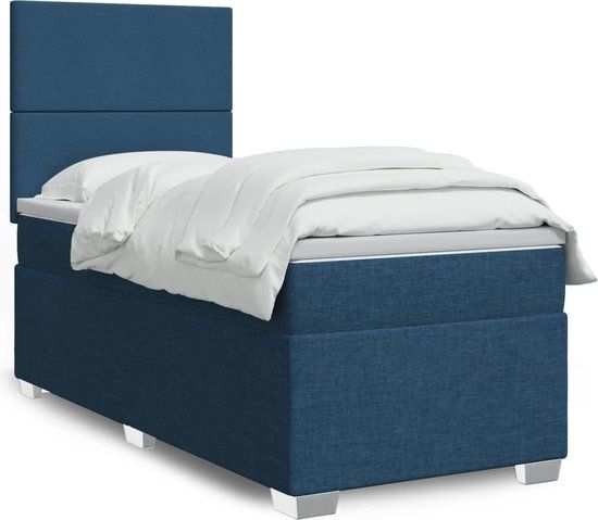 vidaXL Boxspring met matras stof blauw 80x200 cm