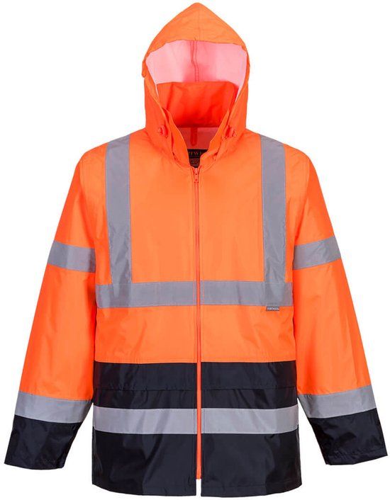 Portwest Hi-Vis Klassiek Tweekleuren Regenjack H443 - Oranje/Marine - S
