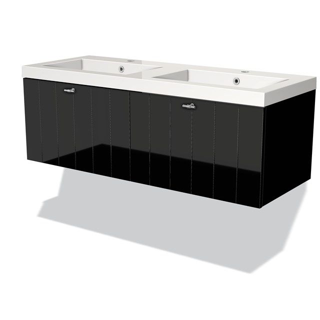 Maxaro Badkamermeubel 120cm Modulo Hoogglans Zwart 2 Lades Lamel Wastafel Mineraalmarmer