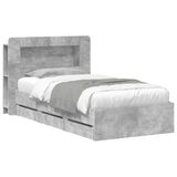 vidaXL Bedframe met opbergruimte en hoofdbord Betongrijs 75 x 190 cm