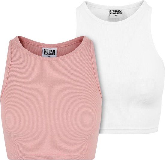Urban Classics Rib 2-Pack Crop top - Women - XXL - Pink/White