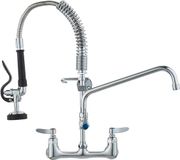 Vevor Commerciële kraan met voorspoeldouche, keukenkraan 53 cm hoog, draaibare uitloop 30,5 cm, keukengootsteenkraan voor wandmontage, messing apparaat met uittrekbare sproeier, voor 1/2/3-vaks spoelbak