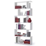 WeHome Boekenkast, verticaal, 6 niveaus, ruimtebesparend, modern design, 80 x 192 x 25 cm, structuur van melaminehout, dikte 15 mm, zonder achterwand (wit)