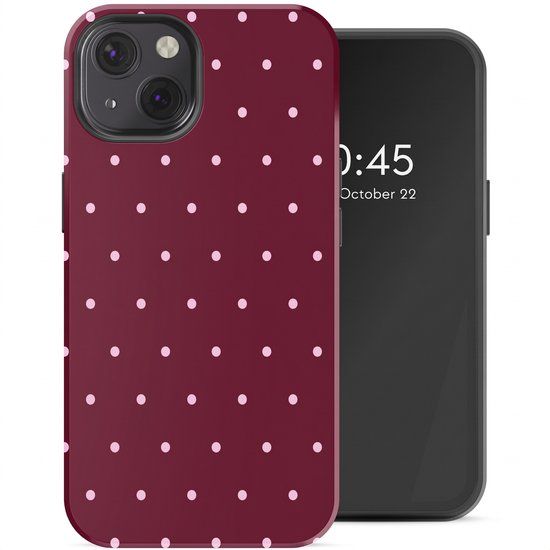 Selencia Hoesje - Geschikt voor Apple iPhone 13 - Backcover geschikt voor MagSafe - Happy Dots Burgundy