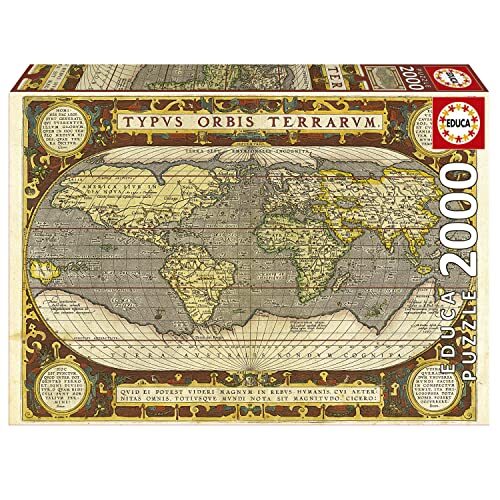 Educa - Antieke wereldkaart | Puzzel met 2000 stukjes, afmetingen ca. 1 keer opgebouwd: 96 x 68 cm, incl. staart Fix-puzzel voor het ophangen van een keer, vanaf 14 jaar (19620)