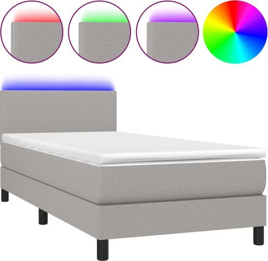 vidaXL Boxspring met matras en LED stof lichtgrijs 90x190 cm