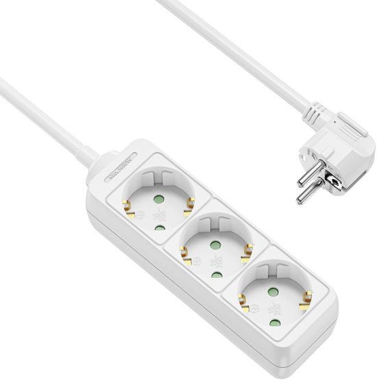 Allteq Stekkerdoos - 3-voudig - Wit - 3 meter - Met randaarde