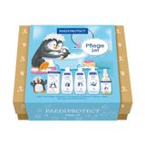 PAEDIPROTECT Huidverzorgingsset, Verzorgingsbox met 1x gezichtsverzorging, 1x shampoo & waslotion, 1x verzorgingslotion voor baby´s en kinderen, 1x verzorgingsbad, 1x verzorgingsolie, cadeaudoos
