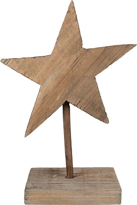 Clayre & Eef Decoratie Beeld Ster - 15x8x21 cm - Bruin Hout