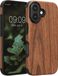 kwmobile Apple iPhone 16 hoesje - Houten back cover met houtnerven design, bruin