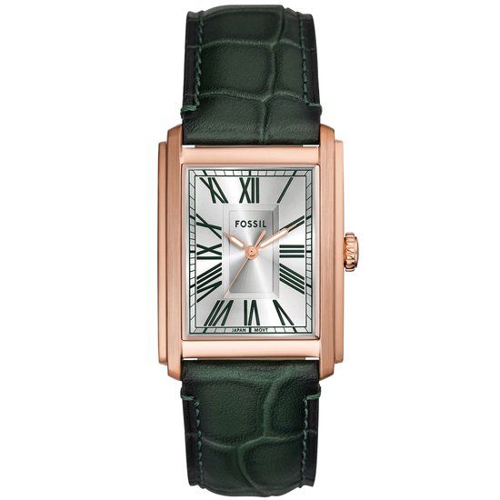 Fossil Carraway FS6077 Horloge - Leer - Groen - Ø 32 mm