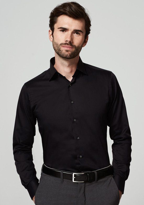 Michaelis Slim Fit Overhemd - Lange Mouw - Twill - Zwart - Strijkvrij - Boordmaat 39