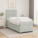 vidaXL Boxspringbed met matras, lichtgrijs, 90 x 200 cm, fluweel