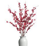Ammyoo 4 stuks kunstmatige pruimenbloesem feestdecoraties nep kersenbloemen faux lange stengels wintersweets zijden bloemen arrangement voor bruiloft thuiskantoor slaapkamer decor (rood)