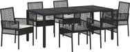 vidaXL Tuin Eettafel Set 7-delig Zwart Poly Rattan