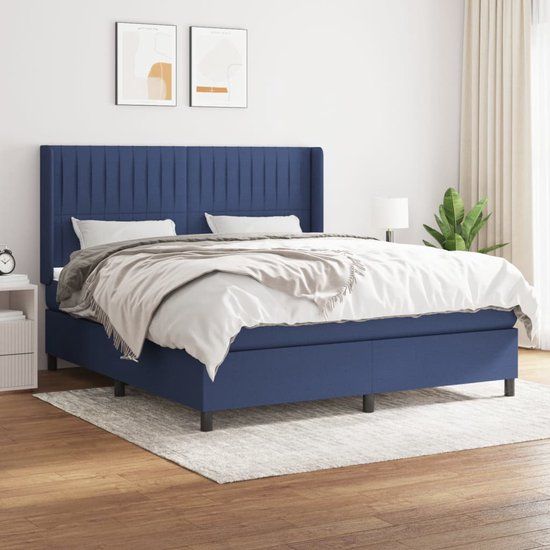 vidaXL Boxspring met matras stof blauw 160x200 cm