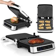 ZEEGMA Elektrische contactgrill en sandwichtbroodrooster, 2100 W, uitneembare verwarmingsplaten, 2-in-1, 180 graden inklapbaar, ILAG-antiaanbaklaag, lekbak, akoestische meldingen, timer