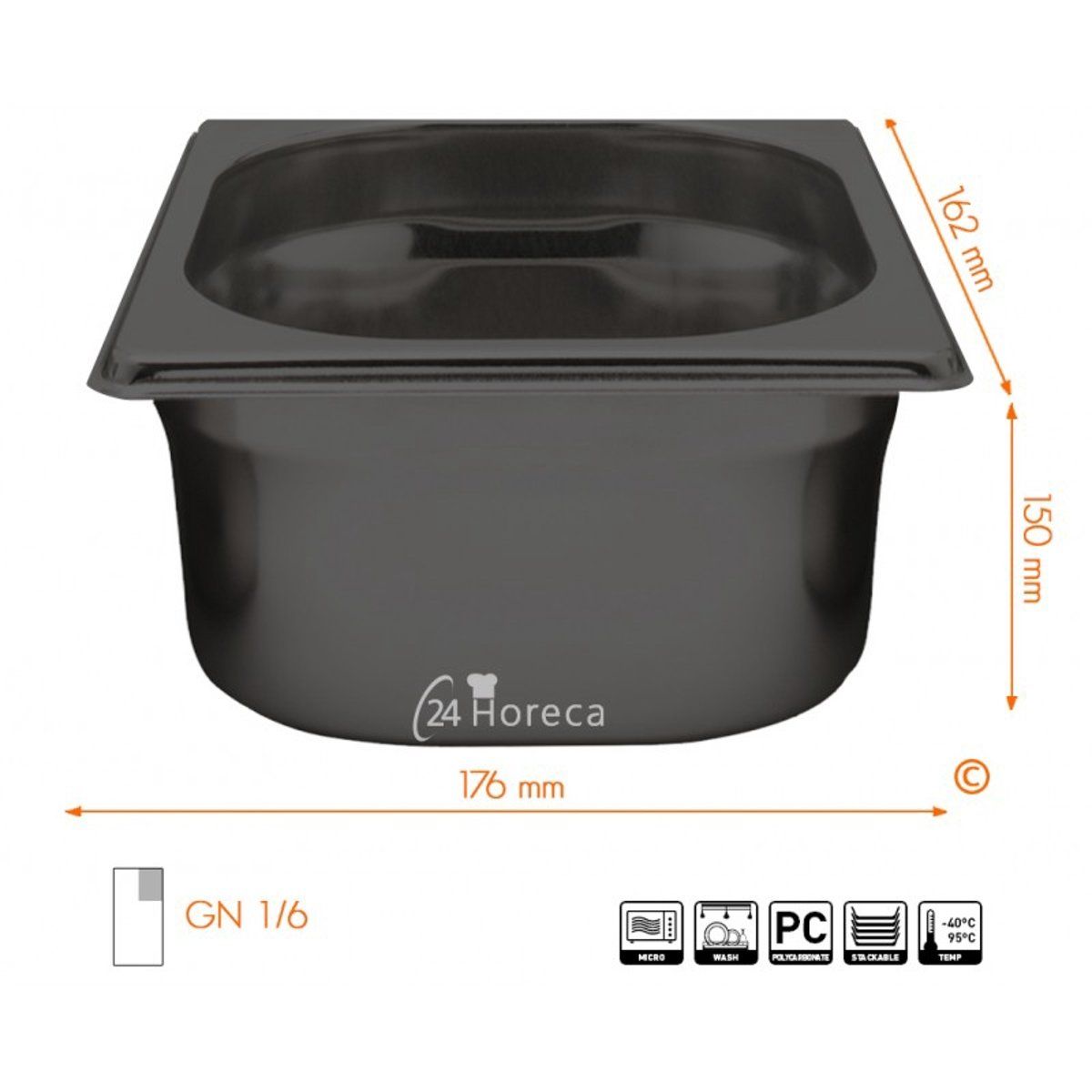 Hendi Gastronormbak Polycarbonaat zwart 1/6 150mm