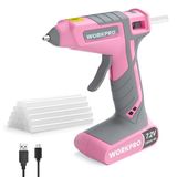 WORKPRO Hetlijmpistool met accu, 7,2 V, draadloos en met kabel te gebruiken, accu-lijmpistool met 20 lijmsticks, 30 seconden snelle opwarming, snelle lijmafgifte, USB-C-opladen, voor handwerk