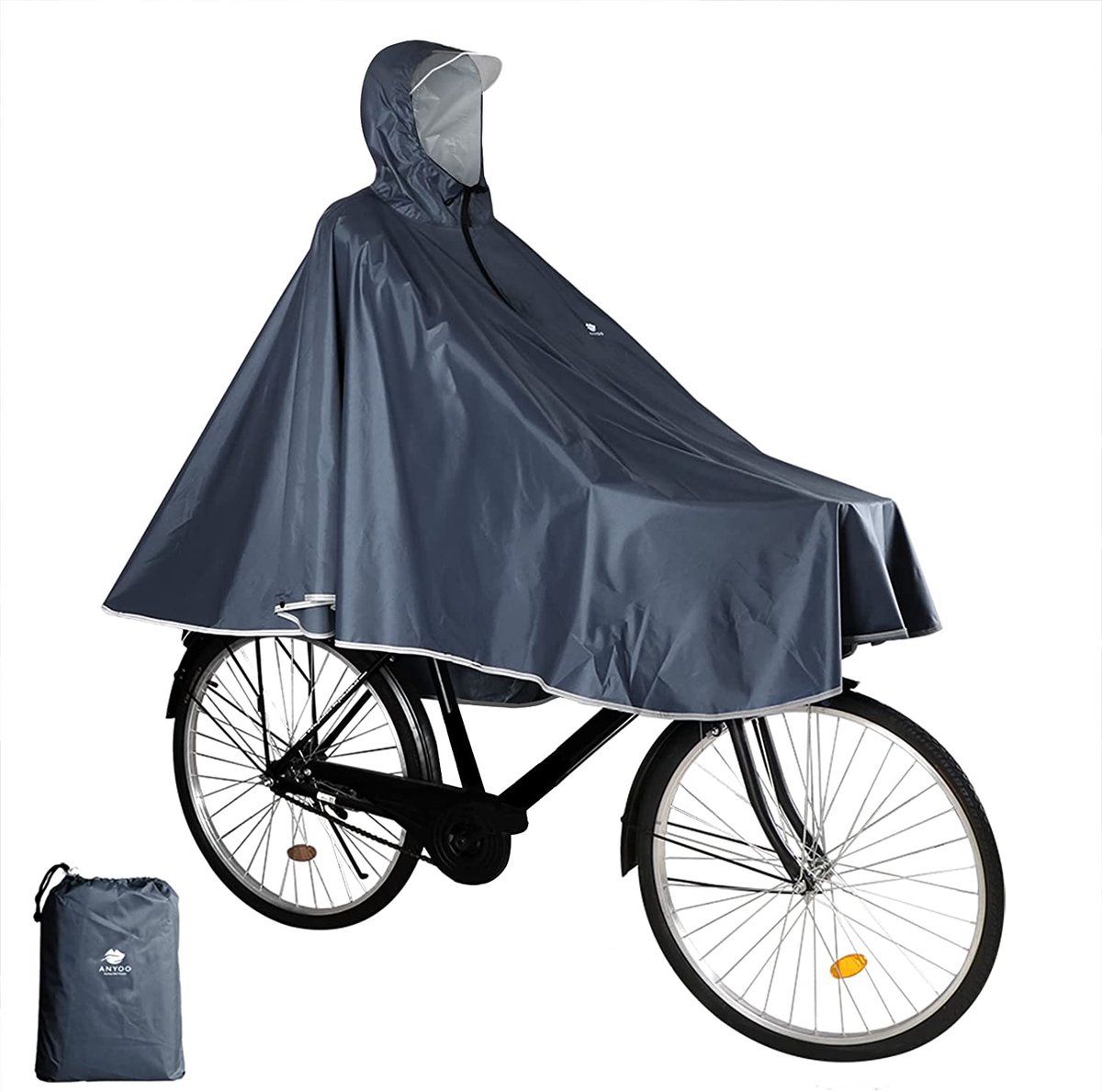 Anyoo Waterdichte Fietsponcho Fiets Regenjas Jas Capes Lichtgewicht Compact Herbruikbaar voor Jongens Mannen Vrouwen Volwassenen - Grijs
