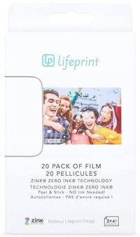 Lifeprint Papier Photo 20 - fotopapier, fotopapier, 7,6 x 5 cm, innovatieve ecologische zink-technologie, zelfklevend gezicht, inktvrij afdrukken - verpakking van 20 stuks