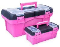 OEM Gereedschapskist-set, 2-delig, roze, kunststof, groot en klein, afsluitbaar