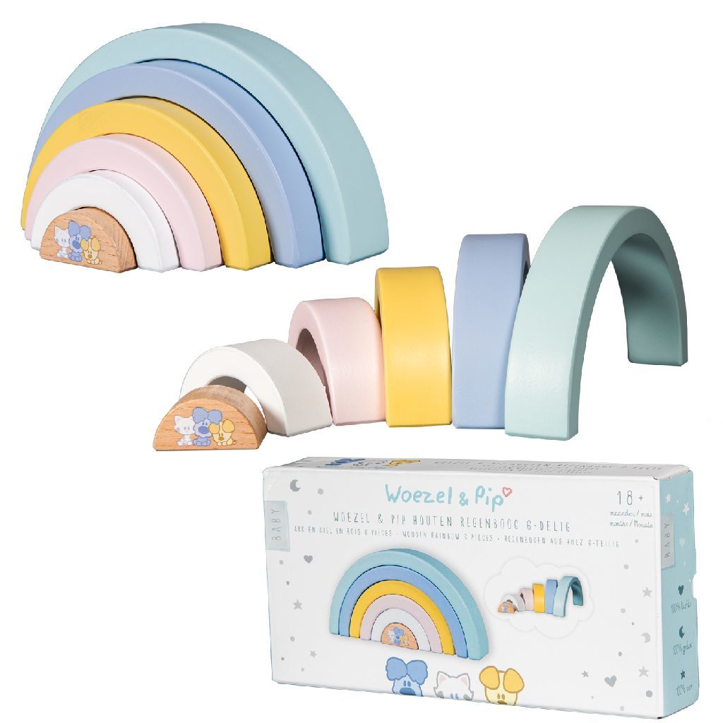 Rubo Toys Woezel en Pip Baby Regenboog - Houten Constructiespeelgoed - Vanaf 1 jaar