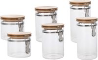 Item Set van 6x stuks glazen voorraadpotten/voorraadbussen met bamboe houten deksel beugelsluiting - 1800ml - 1300ml - 800ml