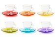Excelsa Set van 6 Istanbul Koffiekopjes met Kleurrijke Onderzetters – 9 cl – Veelkleurig Glas