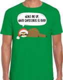 Bellatio Decorations Luiaard Kerstshirt / Kerst t-shirt Wake me up when christmas is over groen voor heren - Kerstkleding / Christmas outfit M