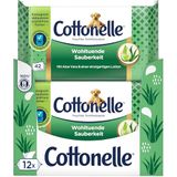 Cottonelle Vochtig toiletpapier, weldadige reiniging, met prebiotische lotion, biologisch afbreekbaar, plasticvrij, hersluitbaar, 12 x 42 vochtige doekjes