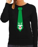 Bellatio Decorations Stropdas Kersttrui/sweater Rendier - Zwart - Dames S
