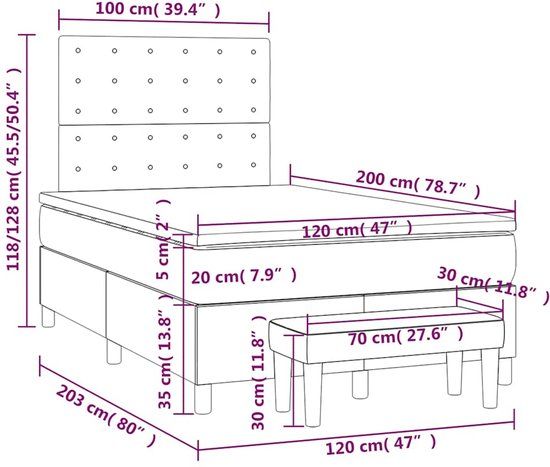 vidaXL Boxspring met matras stof zwart 120x200 cm