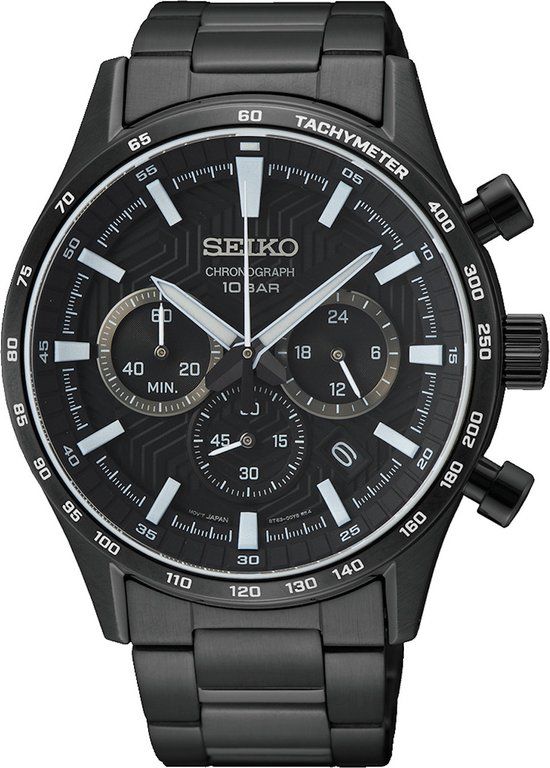 Seiko SSB415P1 Heren Horloge Zwart Zwart Saffierglas 43 mm