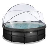 EXIT Noir Cuir Rond Piscine 427x122cm avec Pompe à Filtre à Sable et auvent - Noir