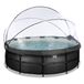 EXIT Black Leather Round Pool 427x122cm with Sand Filter Pump and Canopy - Black