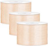 Merkloos Partydeco Cadeaulint - 3x - creme - 5 cm x 25 meter - satijn