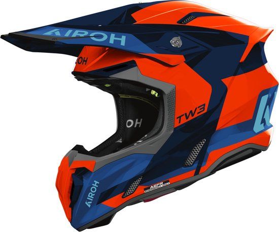 Airoh Twist 3 Fancy Motocrosshelm - Blauw/neon-oranje, XL